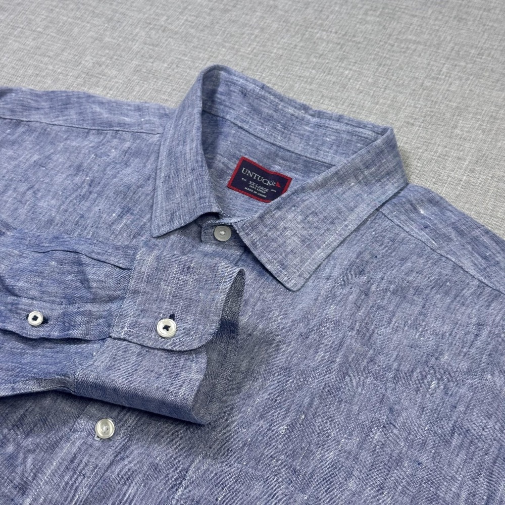 UNTUCKit Linen Button-Up‎ Shirt Mens 2XL Blue Long Sleeve Lightweight Breathable